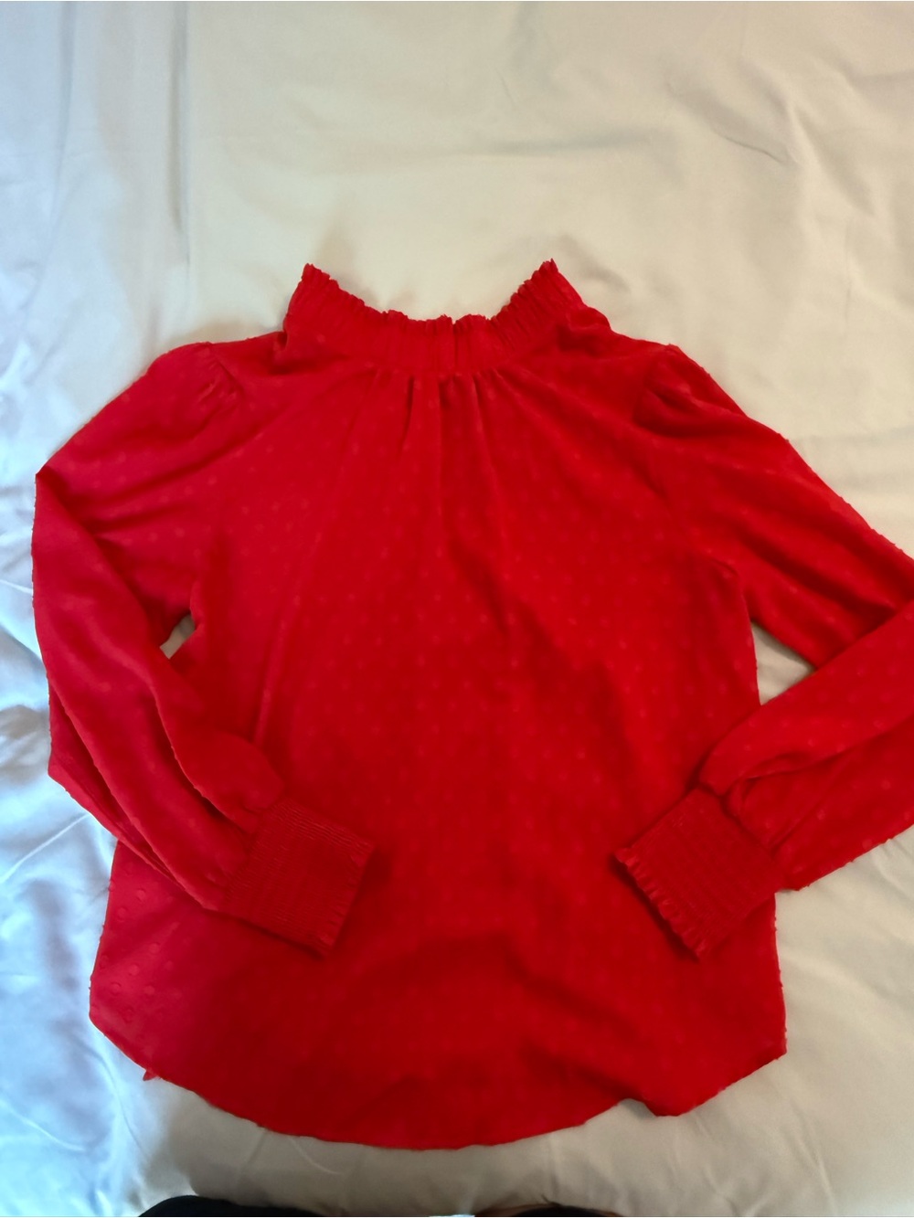 Red Long Sleeve Ruffle Neck Women's Top, Loft, size Small